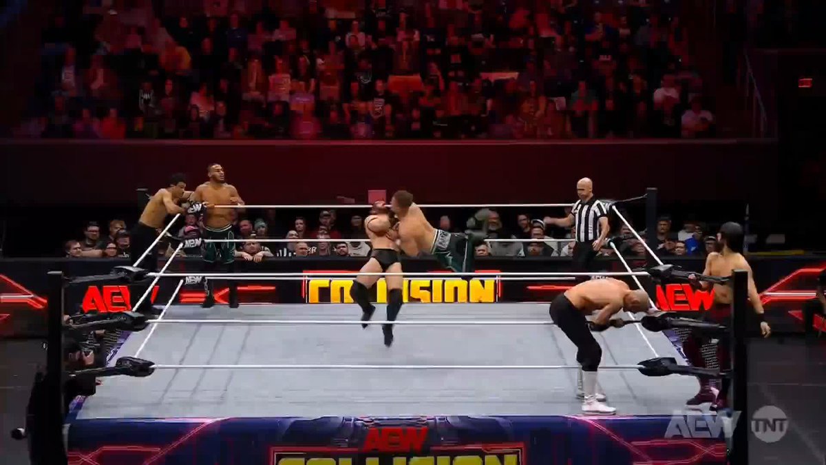 LIGHTNING QUICK offense to kick off the action tonight on Slam Dunk Sunday between the Trios Champion Death Riders and AR Fox &amp; Top Flight! Watch #AEWCollision on TNT + Max Swiss | BASTARD | YUTA | Darius Martin | Dante Martin | AR FOX