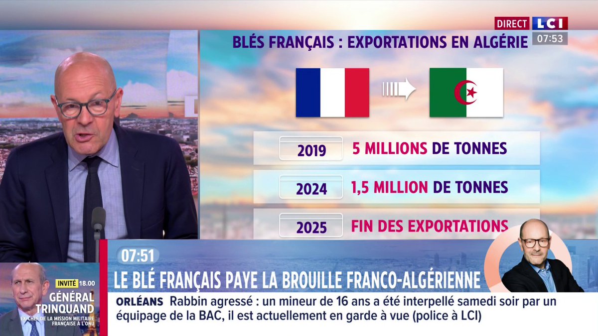 🔴 L'édito économique de Pascal Perri 🗣️ Le blé français paye la brouille franco-algérienne : "La France a été pendant très longtemps le grenier à blé de l'Algérie (...) Nous sommes substitués par le blé russe."