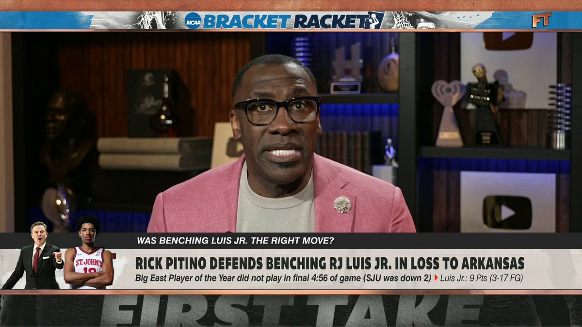 “I disagree with everything Coach Pitino said." shannon sharpe doesn’t believe RJ Luis Jr. should have been benched in St. John's loss to Arkansas.