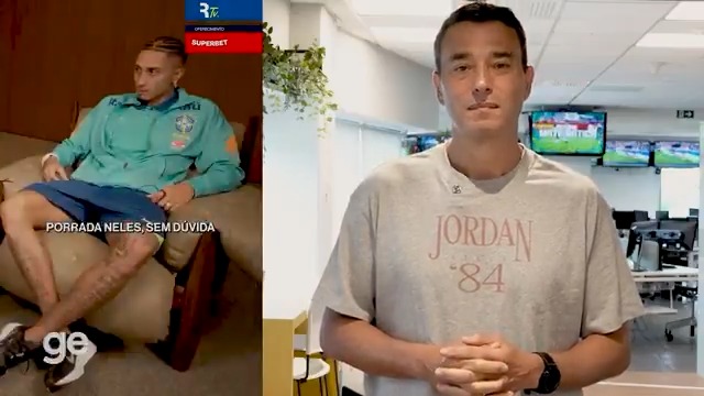"O 'troféu falta de noção e inteligência' da semana tem dono e ninguém tasca: vai para o Raphinha, que resolveu provocar desse jeito os argentinos antes do jogo lá, na casa deles." 🎙️ André Rizek. 🎥 ge