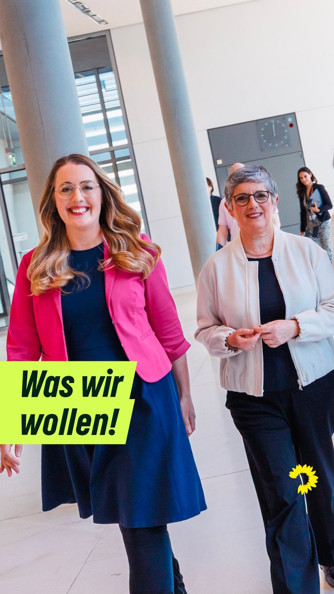 Gerade hat unsere neue Grüne im Bundestag 🇪🇺🏳️‍🌈 mit Katharina Dröge und Britta Haßelmann zwei starke Frauen erneut zu ihren Vorsitzenden gewählt. 💚 💚 100 Milliarden für den Klimaschutz &amp; starke Verhandlungserfolge für mehr Sicherheit in Deutschland und Europa waren nur der Anfang! Los geht‘s! 👇