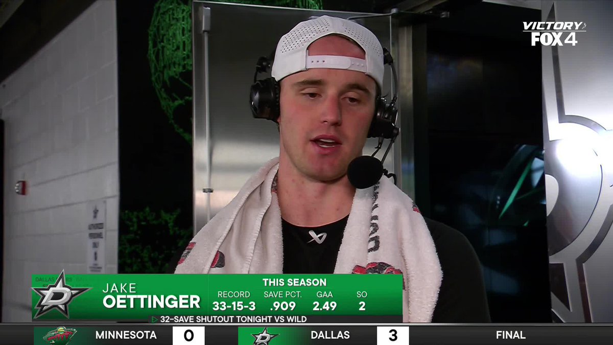 "I'd like to play nine more games like that. So, let's do that and then I'll feel great for playoffs" 😂 Jake Oettinger after recording his 12th career regular season shutout against the Minnosota Wild🔊 #TexasHockey