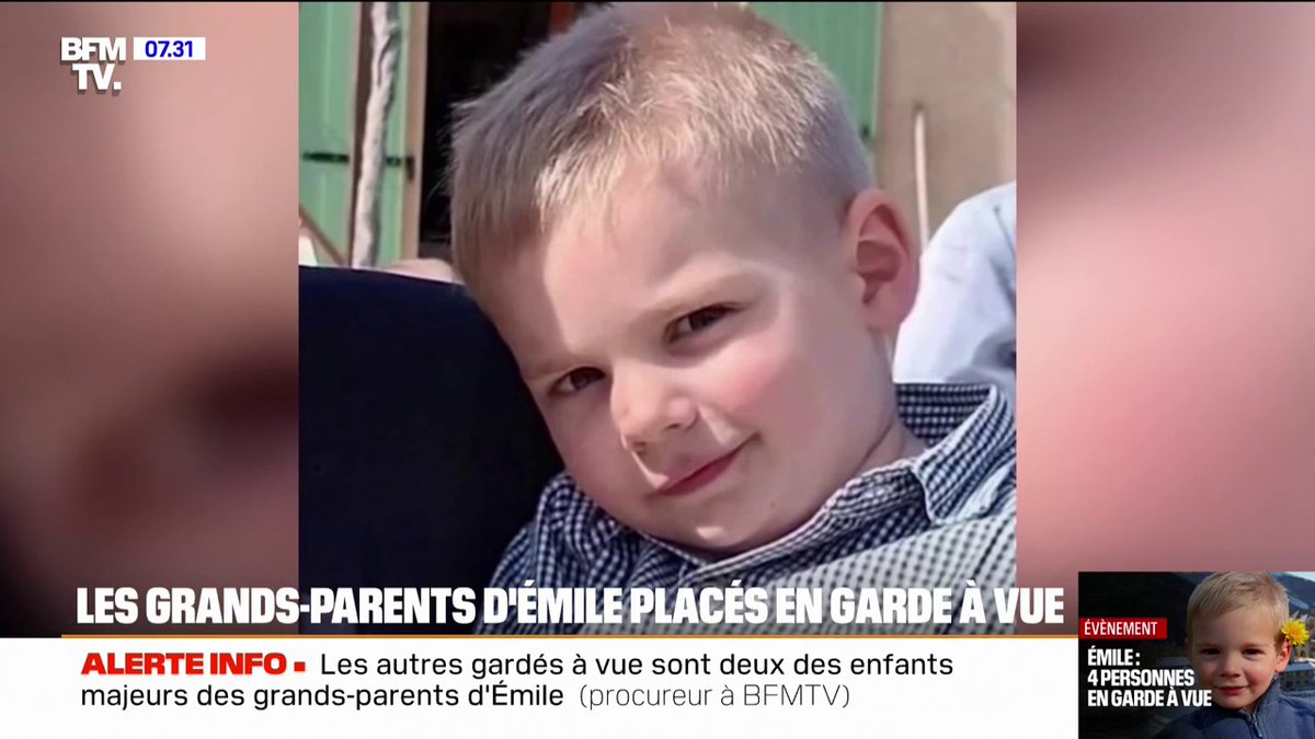 🔴 Mort du petit Émile: quatre personnes, dont ses grands-parents, placées en garde à vue ➡ Les deux autres gardés à vue sont deux enfants majeurs des grands-parents