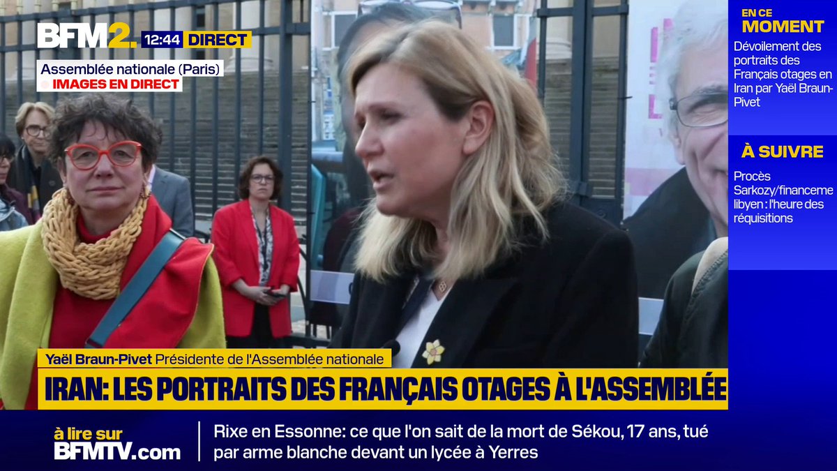 Cécile Kohler et Jacques Paris détenus en Iran : Yaël Braun-Pivet appelle l'Iran à "arrêter de bafouer le droit international"