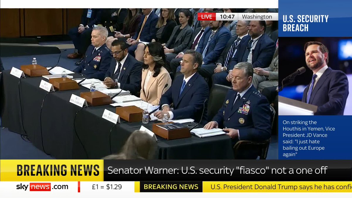'If this information had gotten out, American lives could have been lost' Watch Mr Warner - the Vice Chairman of the Senate Intelligence Committee - ask National Intelligence Director Tulsi Gabbard and CIA Director John Ratcliffe if they were members of the leaked group chat.