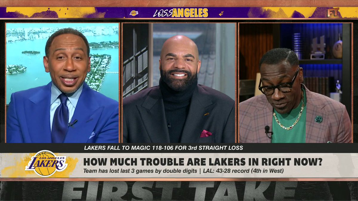 "I'm waiting to see 'Lakers in 5.' I don't see the confidence." 😂 Stephen A Smith responds to shannon sharpe saying the Lakers "don't play any defense" after their third straight loss against the Magic 👀