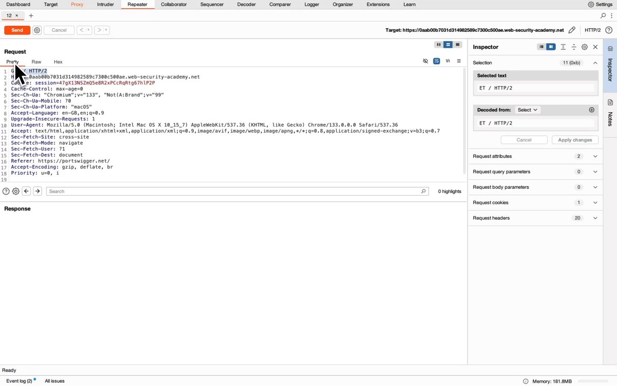 HTTP Request Smuggling Lab Walkthrough: Confirming a CL.TE vulnerability via differential responses. How to identify CLTE Vulnerabilities: 1. Send request to repeater 2. Downgrade protocol to HTTP/1.1 3. Disable "Update Content-Length" 4. Set Content-Length to 6 5. Add "Transfer-Encoding: chunked" heading 6. Send a chunk with an invalid chunk size If the backend times out, this indicates a potential CLTE vulnerability. Confirm the vulnerability with differential responses: 7. Create and send the attack request: - Replace previous chunk with a terminating chunk. - Add a smuggled request after the chunked body. - Append X-ignore: X (without a newline) and send. 8. Send a normal request to repeater, downgrade to HTTP/1.1 and send immediately after the attack request. If the response to the normal request is 404 instead of 200, the backend was poisoned! 🤮 Well done! To learn more about HTTP Request Smuggling and take on this lab yourself, head over the the Web Security Academy now #requestsmuggling #pentesting #bugbounty #hacking #cybersecurity