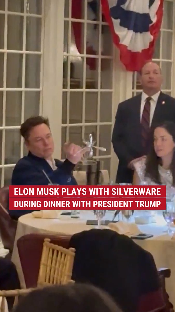 ROCKET SCIENCE: Elon Musk was seen getting creative with his cutlery during a dinner with President Trump.