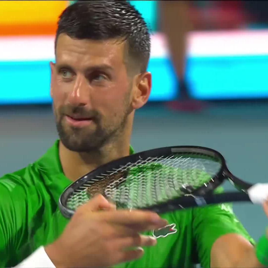 Pitch-perfect 🎻 Novak Djokovic reaches his first #MiamiOpen quarter-final since 2016 with a 6-2 6-2 win over Musetti.