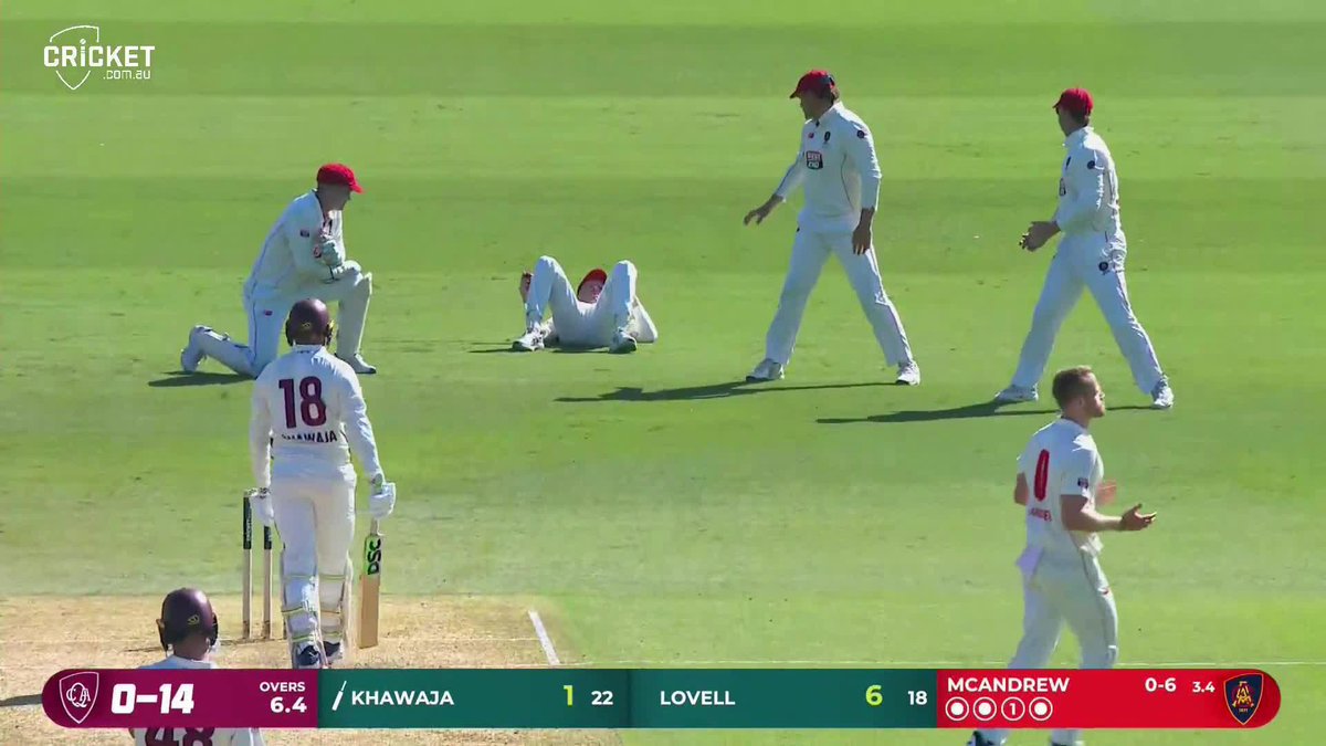 McAndrew finds Khawaja's edge for a second time and the chance goes down AGAIN 🫣 #SheffieldShield