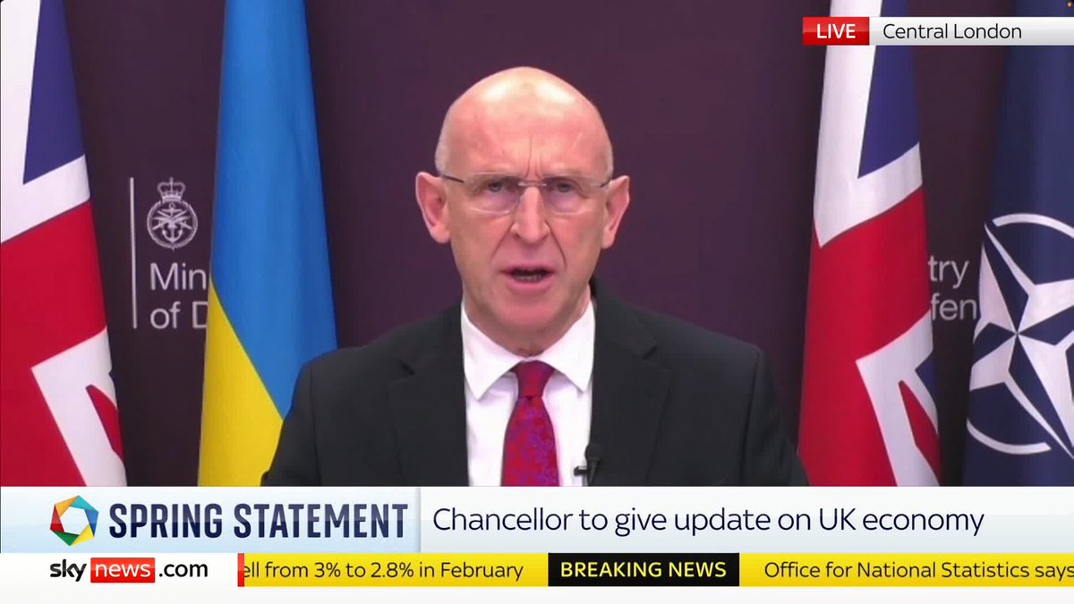 "Our task is to secure Britain's future". Defence Secretary John Healey comments on the additional £2.2bn on defence spending which the Chancellor is expected to announce in the #SpringStatement later. Read more: 📺 Sky 501, Virgin 602, Freeview 233