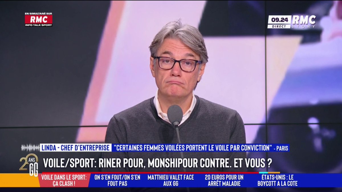 🧕 Voile dans le sport : Riner pour, Monshipour contre. Et vous ? 📞 Linda, au 3216 : "Ça me fascine que deux mecs parlent de ce sujet en notre nom. Est-ce qu'il est possible de comprendre qu'elles le font par conviction religieuse ?" #GGRMC