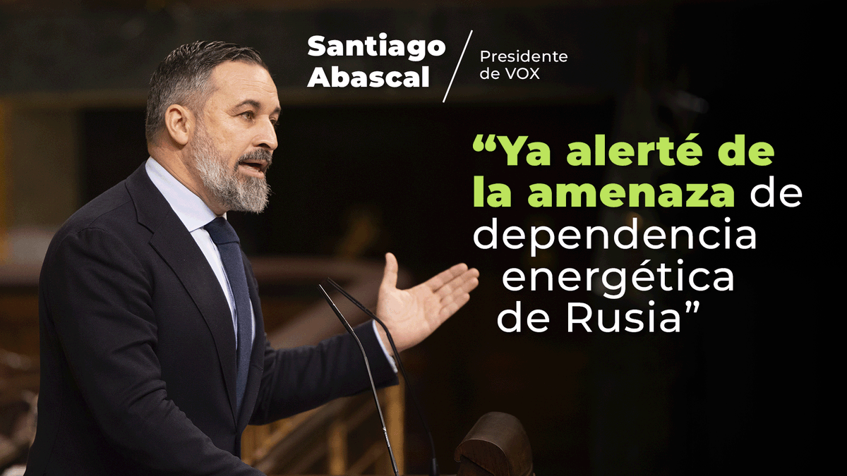 🔴 Santiago Abascal 🇪🇸 ya lo advirtió en el Congreso: "En los años 2021 y 2022, yo alertaba de la amenaza que que suponía la dependencia energética de Rusia, y ustedes se rieron".