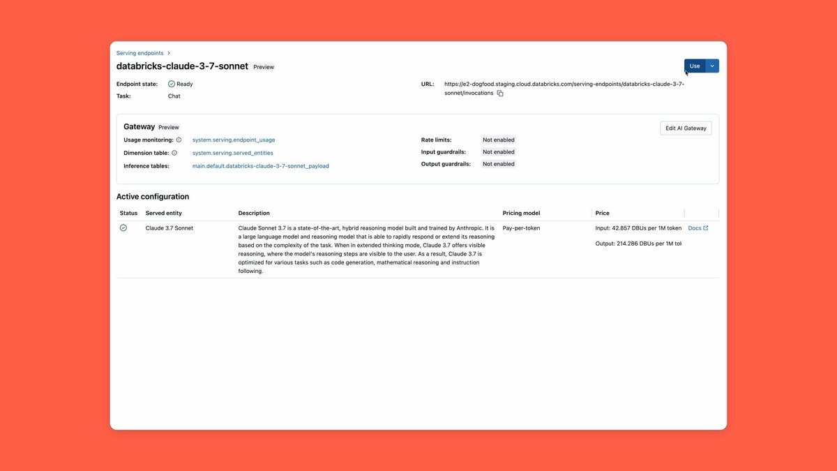 Announcing native availability of Anthropic Claude 3.7 Sonnet in Databricks across AWS, Azure and GCP! Customers can now securely access Claude’s advanced reasoning, planning and agentic capabilities directly within Databricks, no setup required. This launch marks the beginning of a strategic partnership between Anthropic and Databricks. We’re excited to see what our customers build and how they leverage domain-specific AI agents!