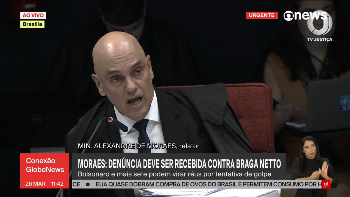 URGENTE: Alexandre de Moraes aceita denúncia da PGR e vota para tornar réus Bolsonaro e mais sete acusados por tentativa de golpe de Estado. ➡ Assista ao #ConexãoGloboNews: #GloboNews