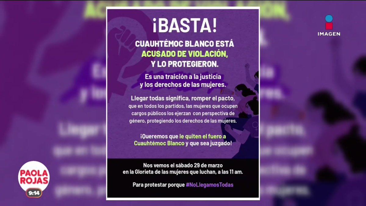 Colectivos feministas convocaron a una marcha este próximo sábado 29 de marzo en la Glorieta de las Mujeres que Luchan para exigir justicia para Nadia Fabiola, media hermana de #CuauhtémocBlanco. #PaolaRojasDPC Paola Rojas