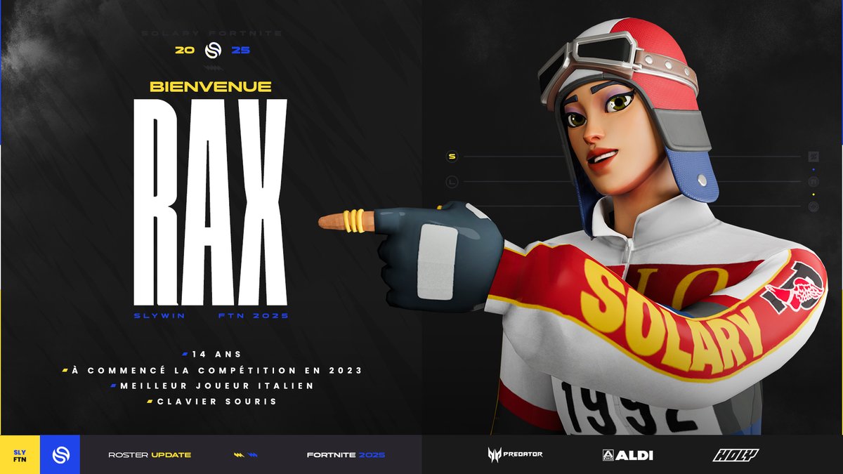𝐋'𝐞́𝐭𝐨𝐢𝐥𝐞 𝐦𝐨𝐧𝐭𝐚𝐧𝐭𝐞 𝐝𝐞 𝐥𝐚 𝐬𝐜𝐞̀𝐧𝐞, SLY Rax 🇮🇹 rejoint Solary et devient par la même occasion notre premier joueur EU sur Fortnite ! Bienvenue chez toi Fenomeno 💛💙 #SLYWIN