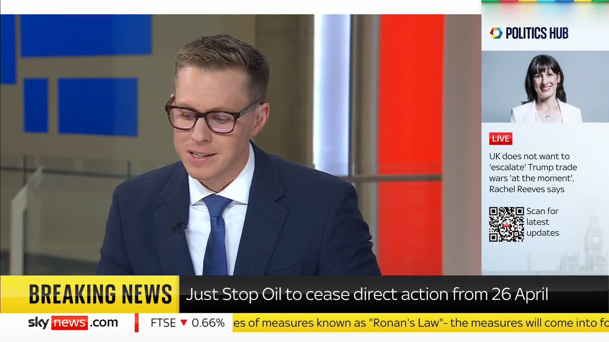 BREAKING: Environmental campaign group Just Stop Oil says it is to cease direct action, with a final protest in Parliament Square on April 26. 📺 Sky 501 and YouTube