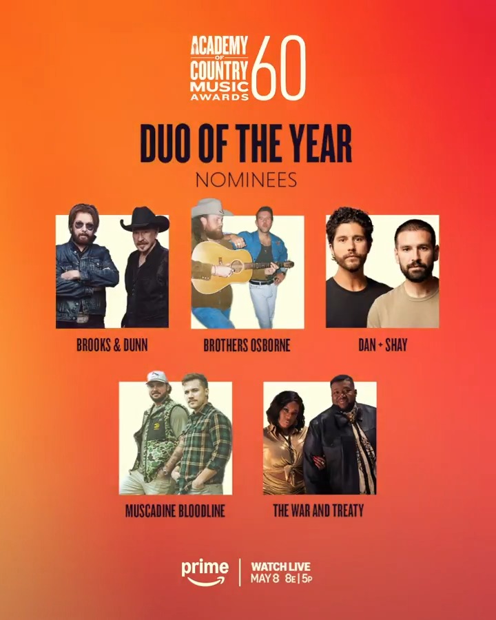 #ACMawards Duo of the Year Nominees: ⭐️ Brooks & Dunn ⭐️ Brothers Osborne ⭐️ Dan + Shay ⭐️ Muscadine Bloodline ⭐️ The War And Treaty