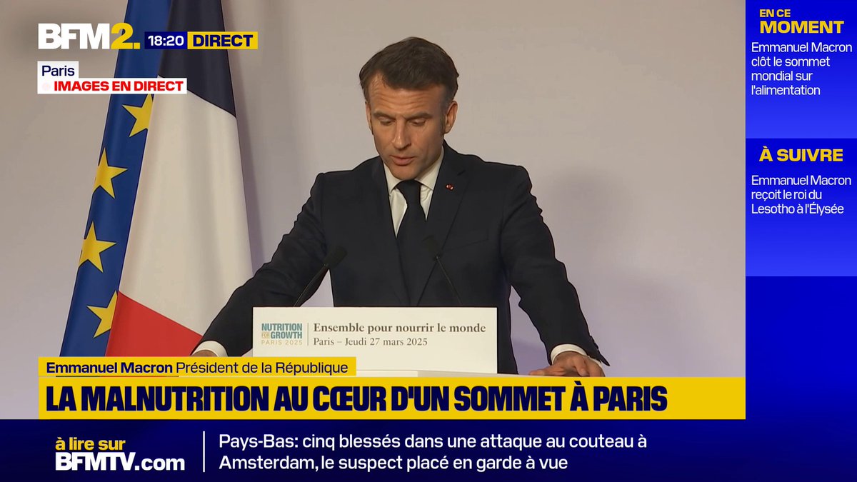 💬 "L'insécurité alimentaire est accrue par les guerres, les conflits" Emmanuel Macron a pris la parole lors du sommet international de lutte contre la malnutrition à Paris