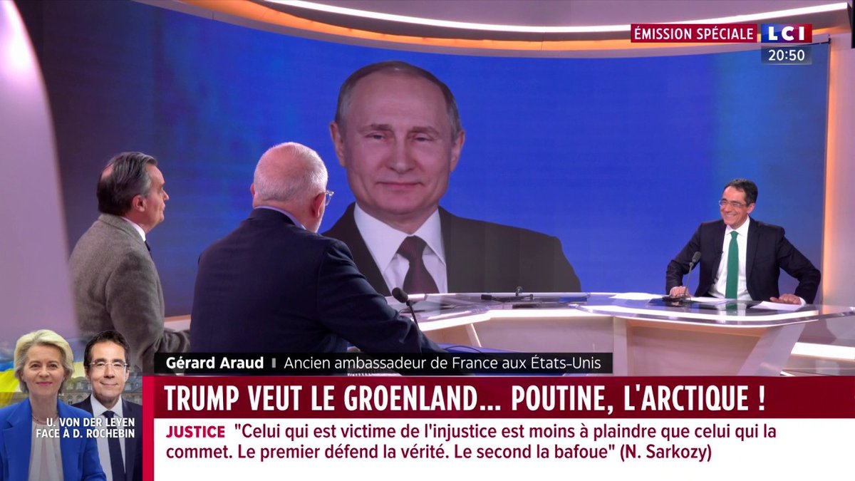🗣️ Poutine juge les plans de Trump pour le Groenland "sérieux" et annonce déployer davantage de militaires en Arctique : "Il va falloir s'adapter à ce monde de grands prédateurs" prévient Gérard Araud ▶️ Darius Rochebin