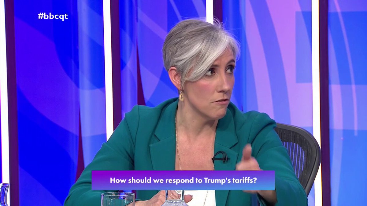 “There is only one language that Donald Trump understands, and that is the language of strength” Liberal Democrat Daisy Cooper says Labour should be “preparing the groundwork for retaliatory tariffs” to “hit Elon Musk and Donald Trump where it hurts” #bbcqt