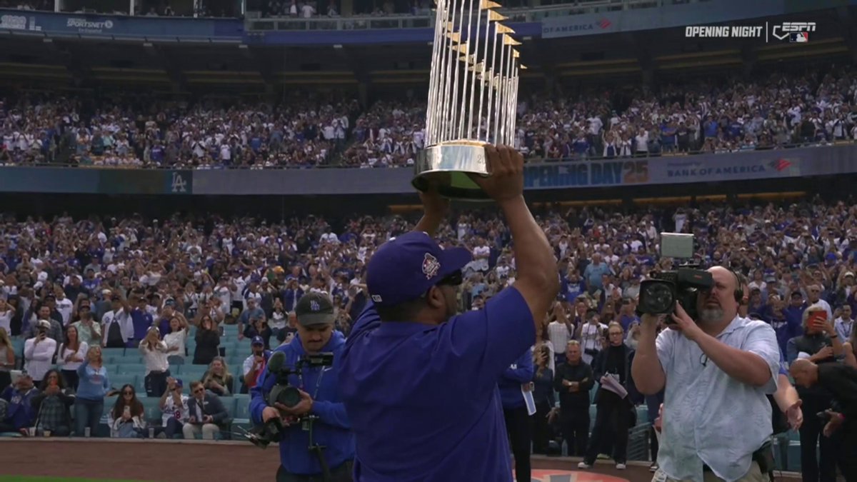 Ice Cube delivered the World Series trophy to the Dodgers' home opener 🤩