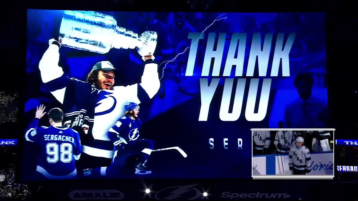 A beautiful tribute from the Tampa Bay Lightning for Mikhail Sergachev in his return to Tampa! 💙 📺: Sportsnet or stream on Sportsnet+ ➡️