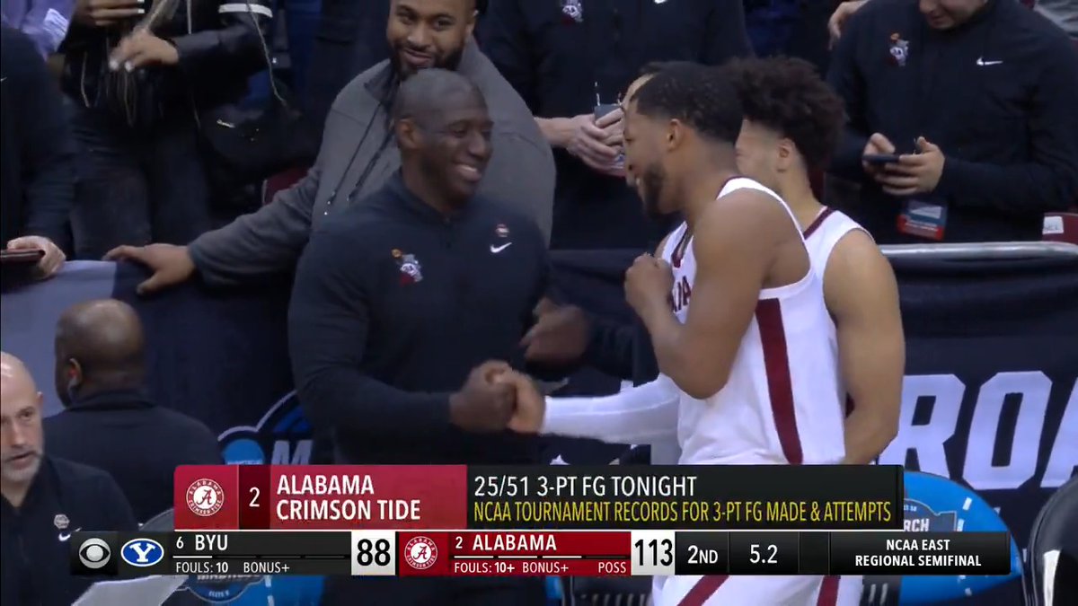 BAMA SETS THE RECORD FOR MOST THREES MADE IN A NCAA TOURNAMENT GAME 🤯🎯 25 THREES. UNREAL.