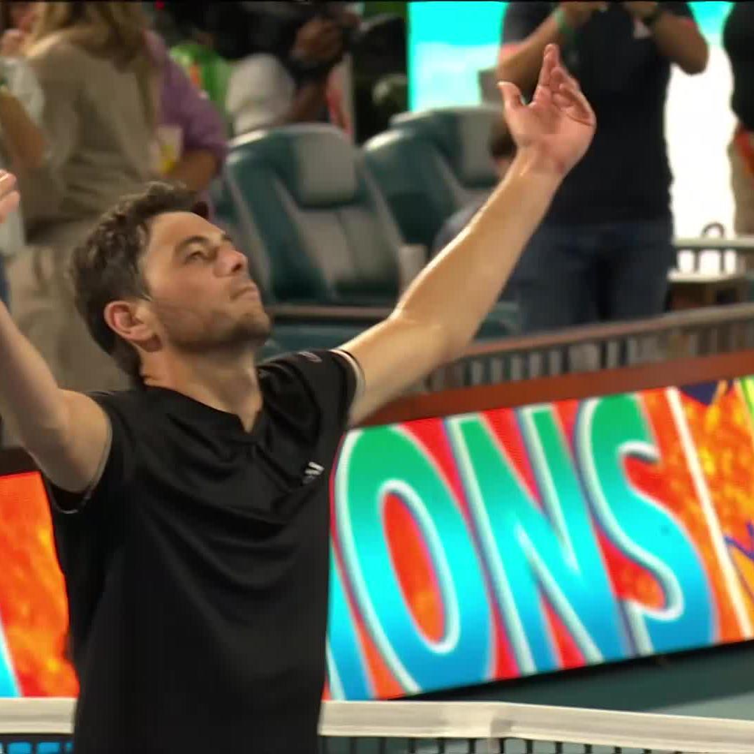 Lucky No. 7 ☘️ Taylor Fritz converts match point seven against Berrettini to reach #MiamiOpen semi-final, 7-5 6-7 7-5.