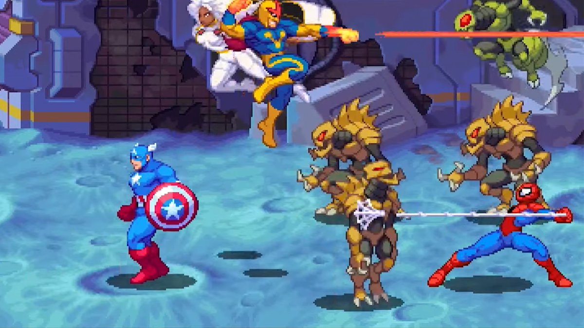 A cosmic battle awaits! Marvel Cosmic Invasion is a frenetic beat 'em up featuring Captain America, Wolverine, and Spider-Man from the developers of Teenage Mutant Ninja Turtles: Shredder's Revenge.