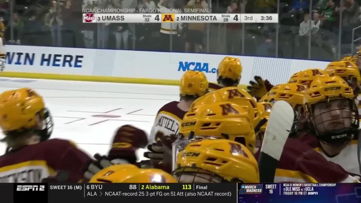 The goal from Minnesota Men’s Hockey's Jimmy Snuggerud that sent this game into overtime 🙌 #B1GHockey on ESPN2 🎥