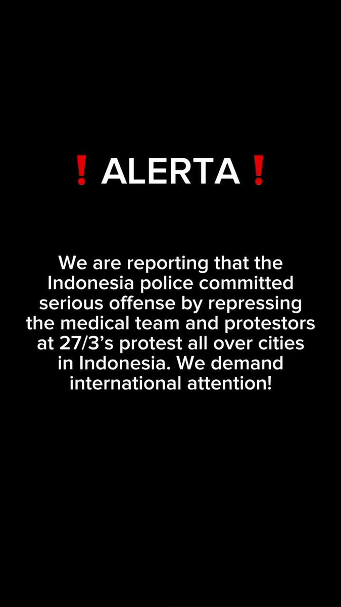 ❗CALLING TO ALL INTERNATIONAL COMMUNITY, JOURNALIST &amp; MEDIA ❗ We need the world to watch, support and stand in solidarity with the people of Indonesia. 🇮🇩 (Video with English CC) Scroll through for original post. #CabutUUTNI #GagalkanUUTNI #TolakUUTNI