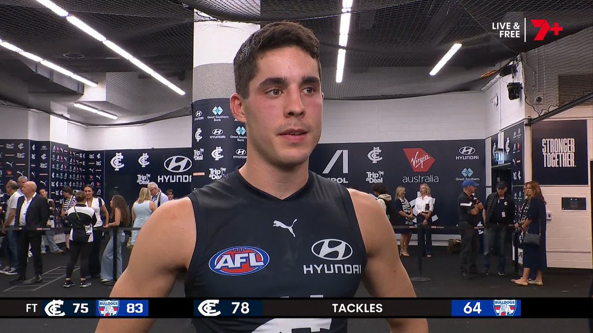 🗣️ "It's three weeks in a row we've defended really well and kept teams to really low scores. But we just haven't been able to put it on (the scoreboard) ourselves." - Adam Cerra with the Carlton perspective on tonight's game #AFLBluesDogs