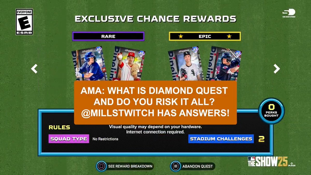 Put your skills to the test in #MLBTheShow 25 playing Diamond Quest! 💎 Crush challenges, dominate, and find rewards! 🔥⚾