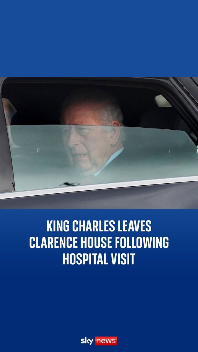 King Charles leaves Clarence House following hospital visit. The monarch spent a short period of time in hospital on Thursday after experiencing "temporary side-effects" from his cancer treatment, Buckingham Palace said.