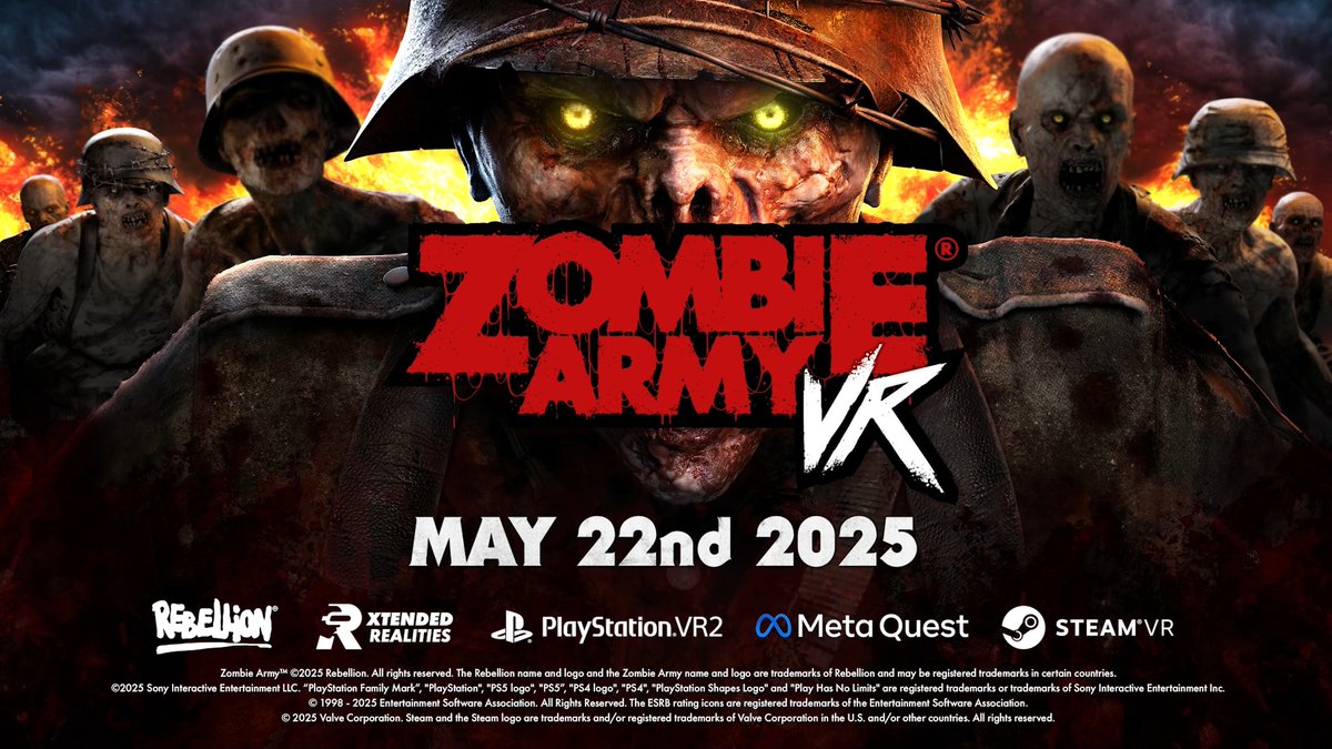 Deadhunters unite! 🧟 Zombie Army VR comes to PlayStation VR2, Meta Quest, and PCVR on May 22nd (PREORDER NOW)👀 Slay solo, or with a friend, as you fend off the undead in a spine-chilling new campaign. ❤️ Preorder: 📑 More info:
