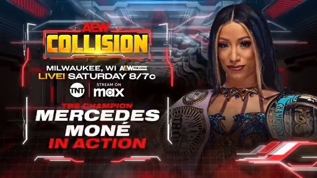 TOMORROW 3/29! #AEWCollision Milwaukee, WI LIVE at 8ET / 7CT on @TNTDrama + @SportsOnMax The Moné Train makes a stop in Milwaukee as the TBS Champion Mercedes Moné Varnado is in ACTION LIVE at 8pm ET/7pm CT on @TNTDrama + Sports on Max TOMORROW!