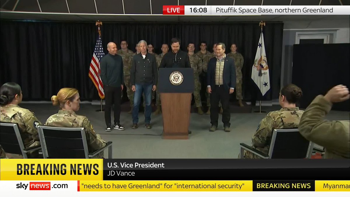 "USA, USA" US military personnel chant as Vice President JD Vance begins his speech at Pittufik airbase in Greenland. Latest: 📺 Sky 501, Virgin 602, Freeview 233 and YouTube