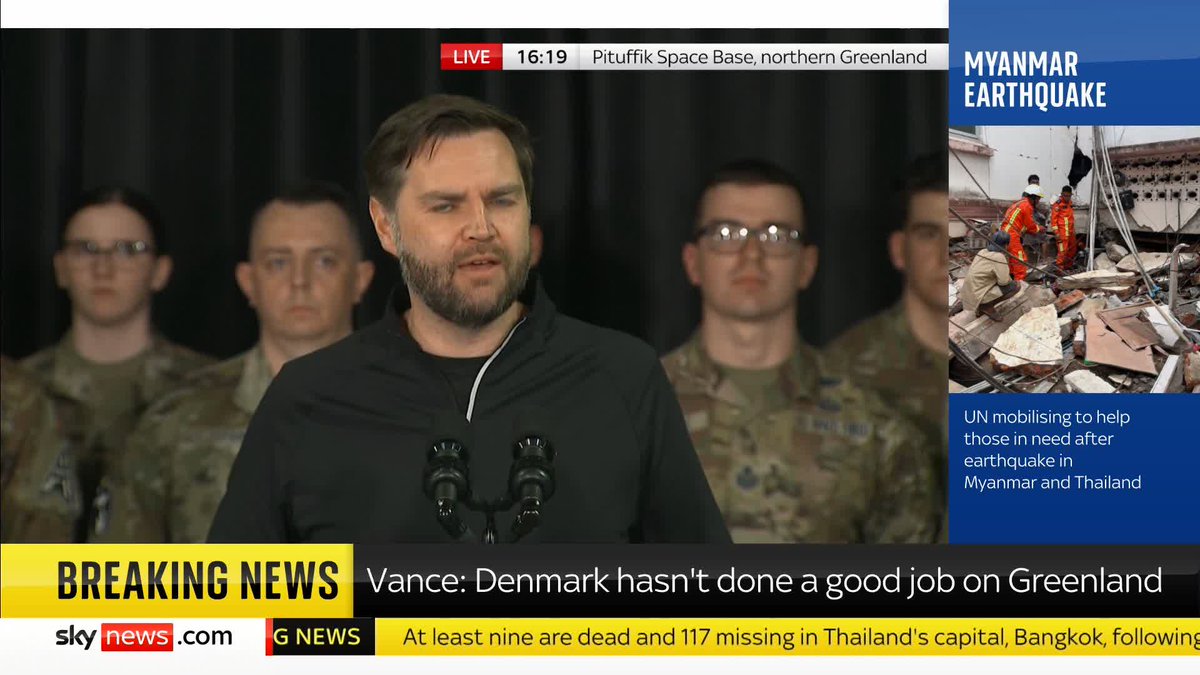 'We respect the self-determination of Greenlanders... our argument is with the leadership of Denmark which is underinvested in Greenland,' US Vice President JD Vance says following a visit to Pituffik Space Base. 📺 Sky 501