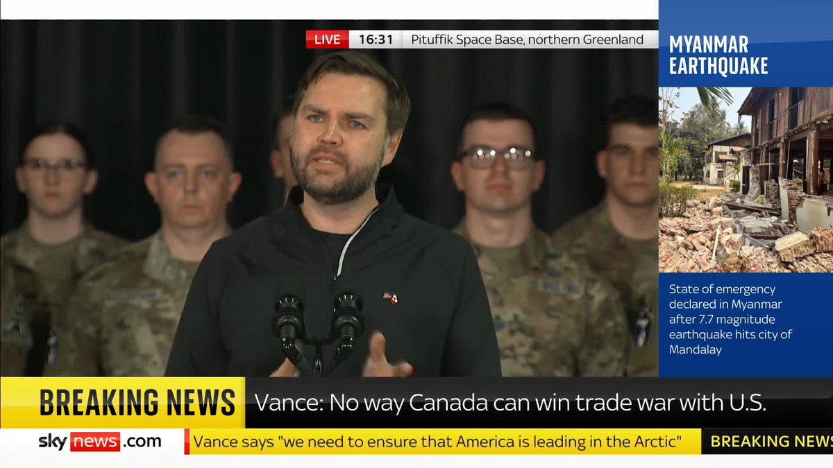 'There is no way Canada can win a trade war with the United States' US Vice President JD Vance tells reporters, 'the US is done being the piggy bank of the entire world' 📺 Sky 501, Virgin 602, Freeview 233 and YouTube