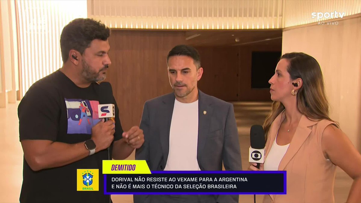 Rodrigo Caetano, diretor de seleções, sobre saída de Dorival da Seleção: "Dia muito triste". O dirigente ainda destaca que não foi feito contato com nenhum técnico.