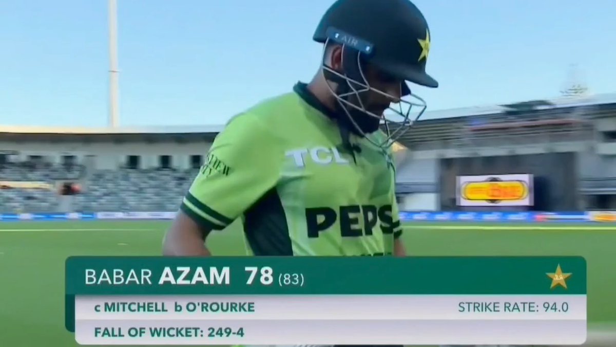 Babar Azam's 50 came off 65 balls at a strike-rate of only 77 when the target was 345. He has not scored any century in international cricket since his last one against Nepal in August 2023. This is just sad 🇵🇰💔💔 Watch full video here 👇🏽👇🏽