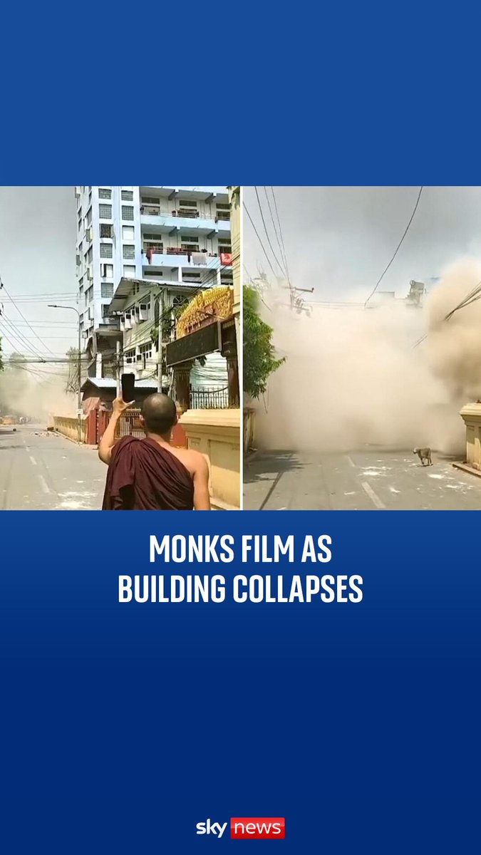 Monks in Mandalay filmed a building collapsing in Mandalay after a 7.7 magnitude earthquake hit Myanmar.