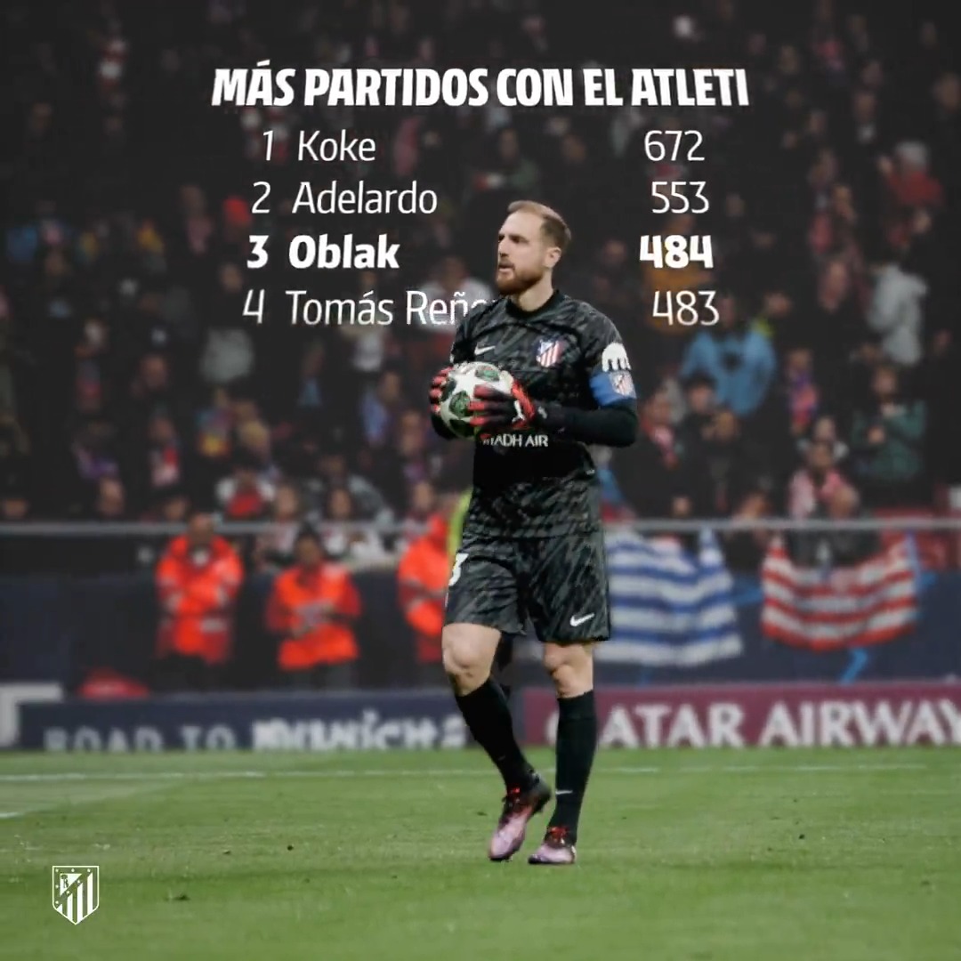 Jan Oblak entra en el podio histórico del Club Atlético de Madrid. Enhorabuena, leyenda❤️🤍
