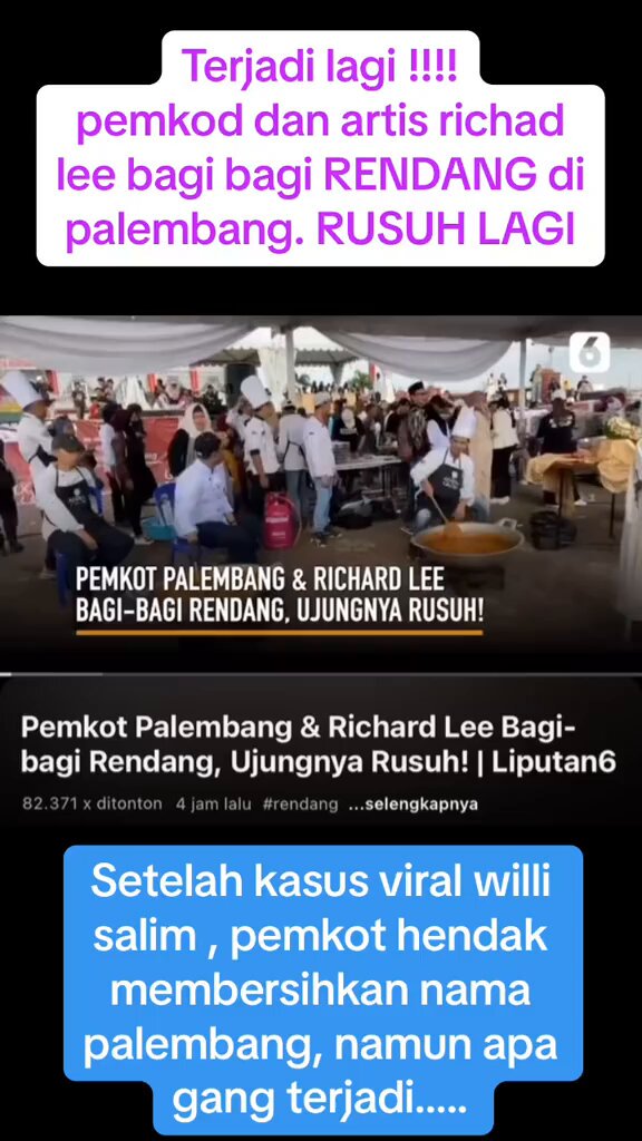 membersihkan nama Palembang ❌ membersihkan nama Willie Salim✅ Niat hati mau bersihin nama Palembang eh malah buktiin kalo konten Willie Salim tuh beneran😭