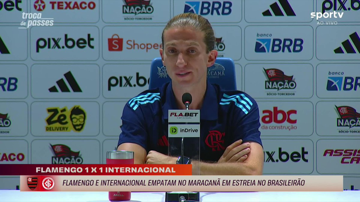 Filipe Luís ao ser perguntado sobre a possibilidade de assumir a Seleção Brasileira: "Vocês me conhecem, eu tenho contrato com o Flamengo e a única coisa que eu penso agora é na Libertadores. Táchira." 🎥 sportv | ge