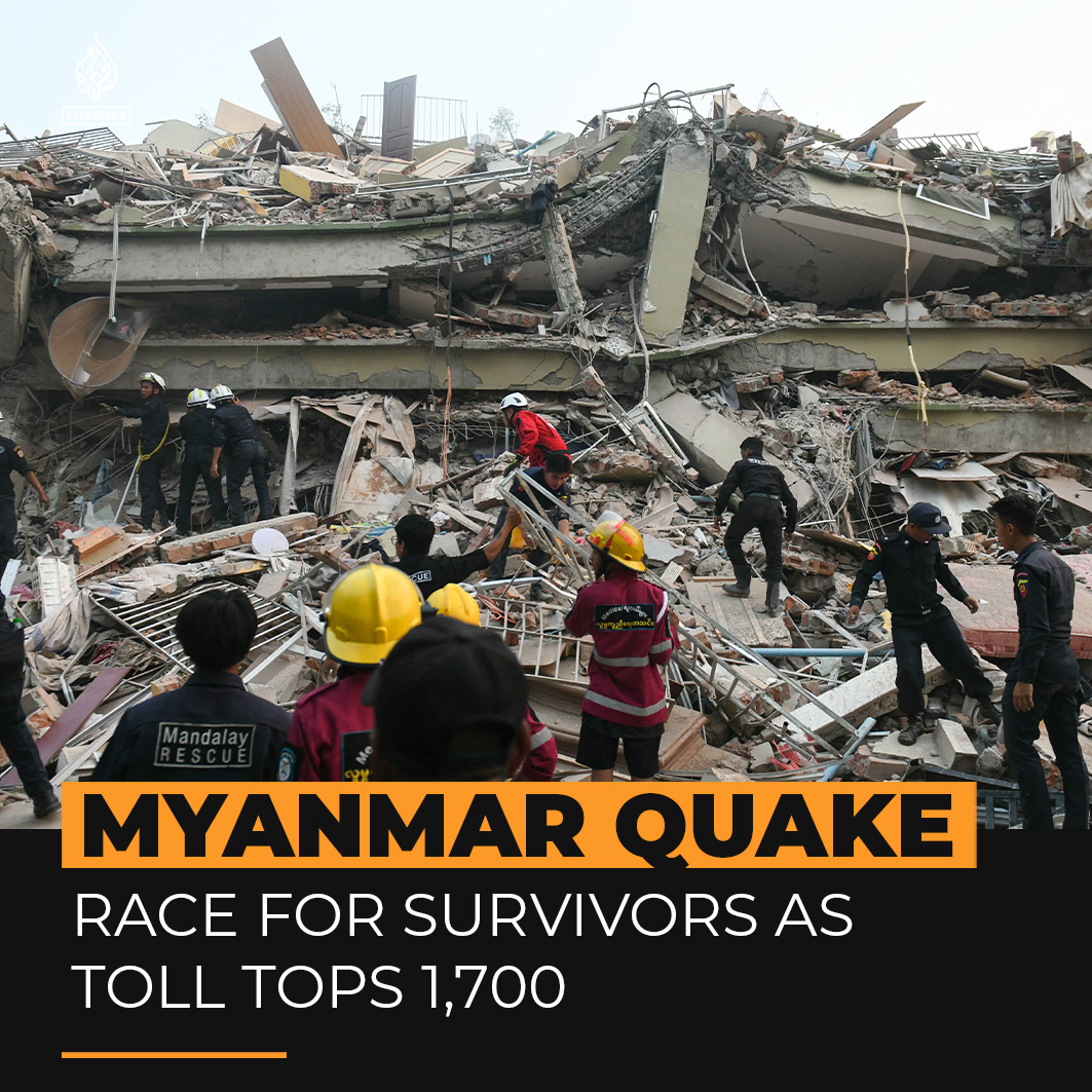 Aftershocks are making it harder to rescue people in Myanmar, two days after one of its worst earthquakes killed more than 1,700 people. Workers are searching for survivors under rubble as far away as Bangkok, in neighbouring Thailand.