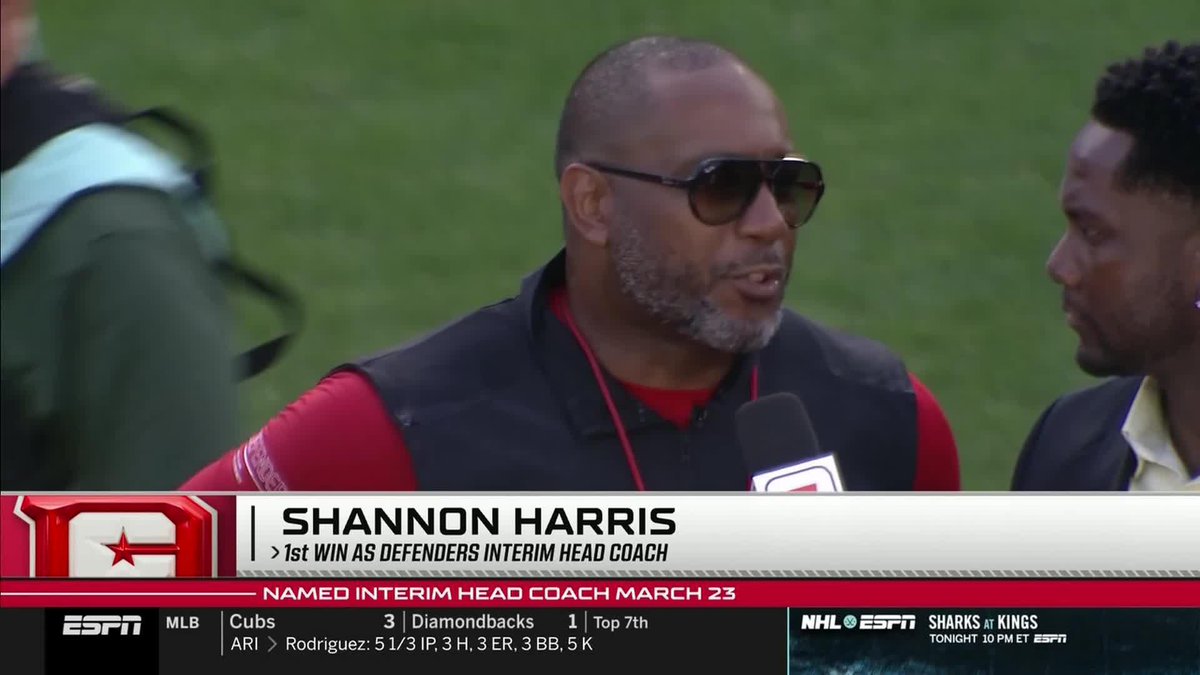 "Very emotional win for these guys." D.C. Defenders Interim Head Coach Shannon Harris spoke with Harry Douglas after their big win 👇
