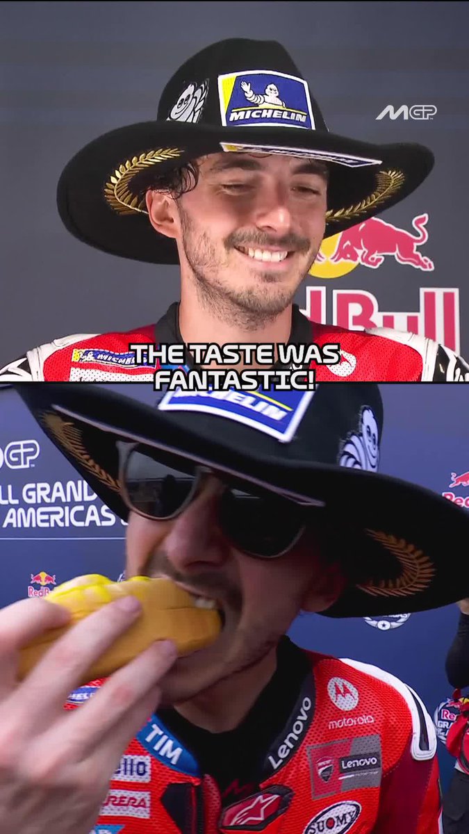 A winning treat for Pecco Bagnaia! 😎🌭 #AmericasGP 🇺🇸